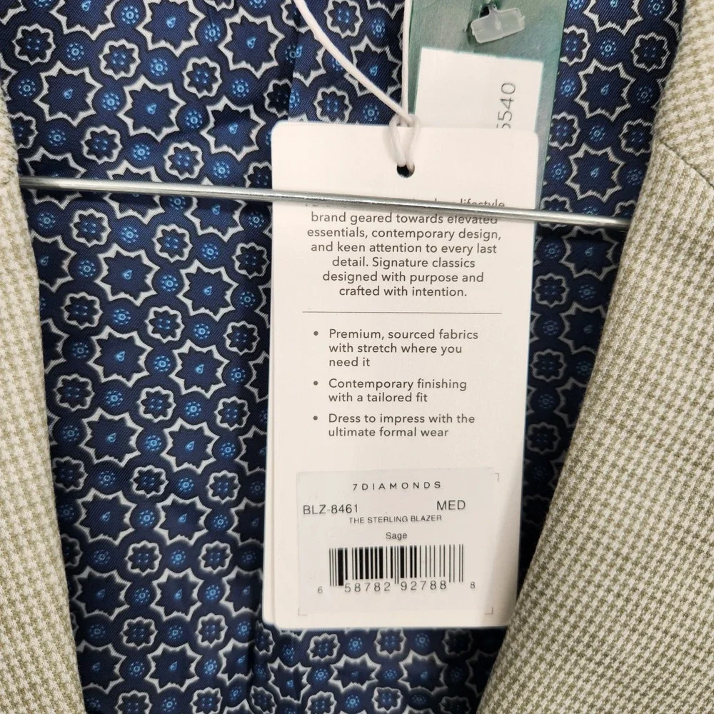 NWT 7Diamonds Light Green Sage Medium Stretch Sterling Blazer